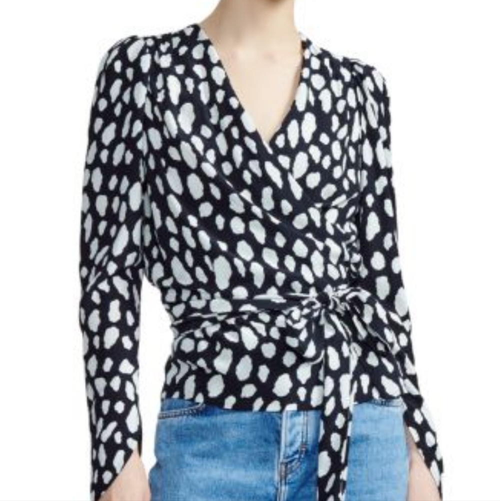 MAJE Black and White Wrap Top